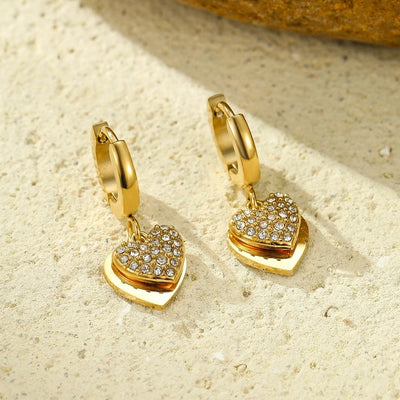 1 Pair Sweet Heart Shape Plating Inlay 304 Stainless Steel Zircon 18K Gold Plated Drop Earrings