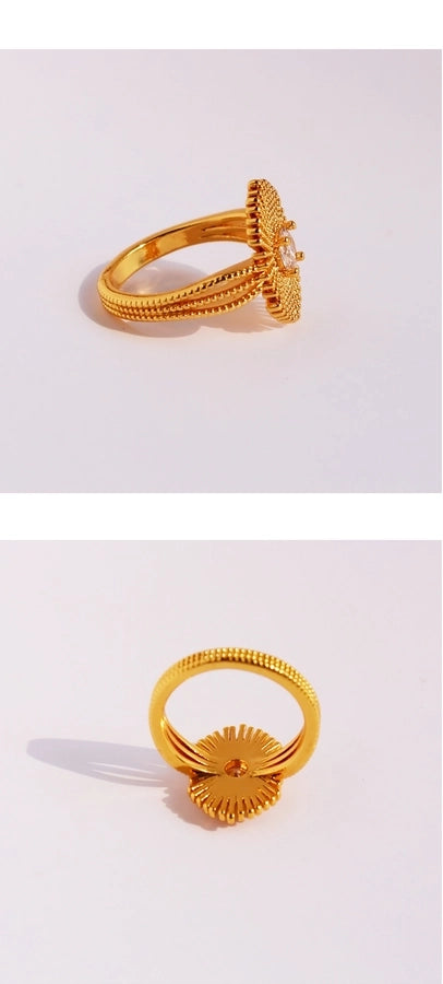 Brass 24K Gold Plated Irregular Inlay Geometric Fireworks Zircon Rings