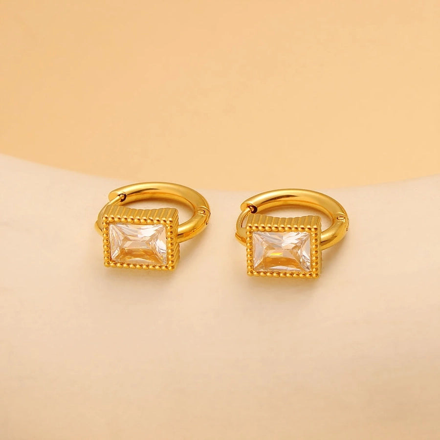 1 Pair Simple Style Rectangle Inlay 304 Stainless Steel 316 Stainless Steel  Rhinestones 18K Gold Plated Hoop Earrings