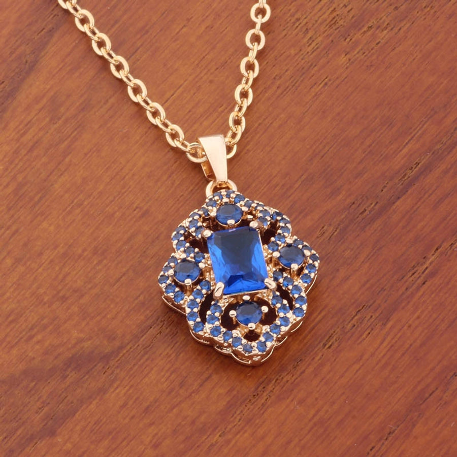 Copper Inlay Rhombus Zircon Pendant Necklace