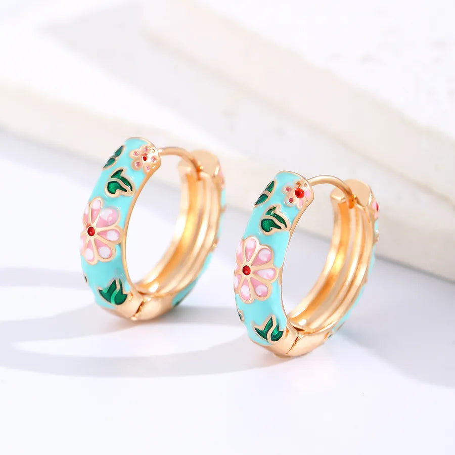 1 Pair Casual Elegant Lady Flower Enamel Copper Earrings
