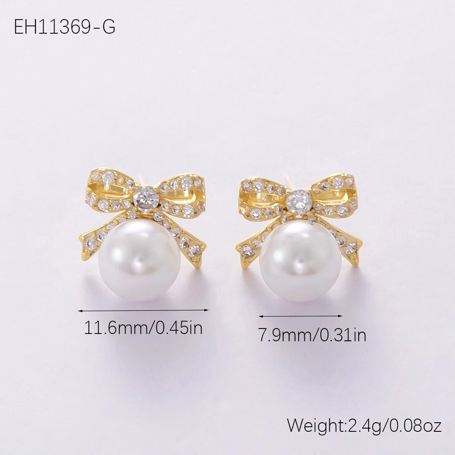 1 Pair Elegant Streetwear Bow Knot Plating Copper Zircon Drop Earrings Ear Studs
