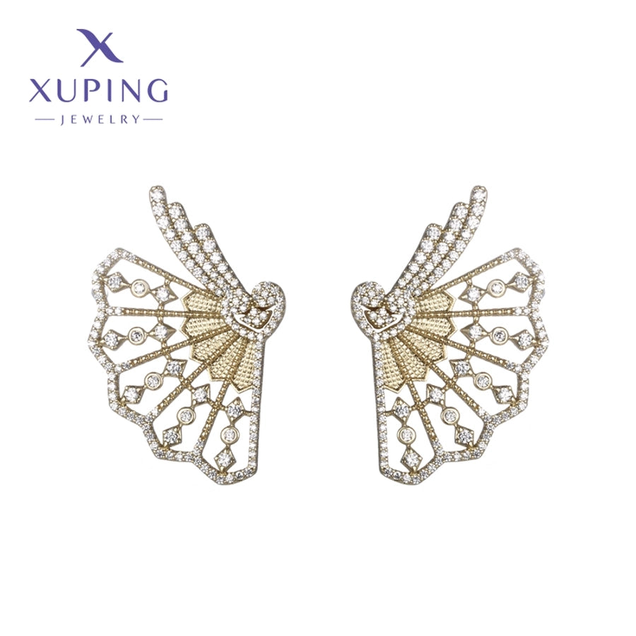 1 Pair XUPING Sweet Artistic Sector Plating Copper Artificial Gemstones 18K Gold Plated Ear Studs