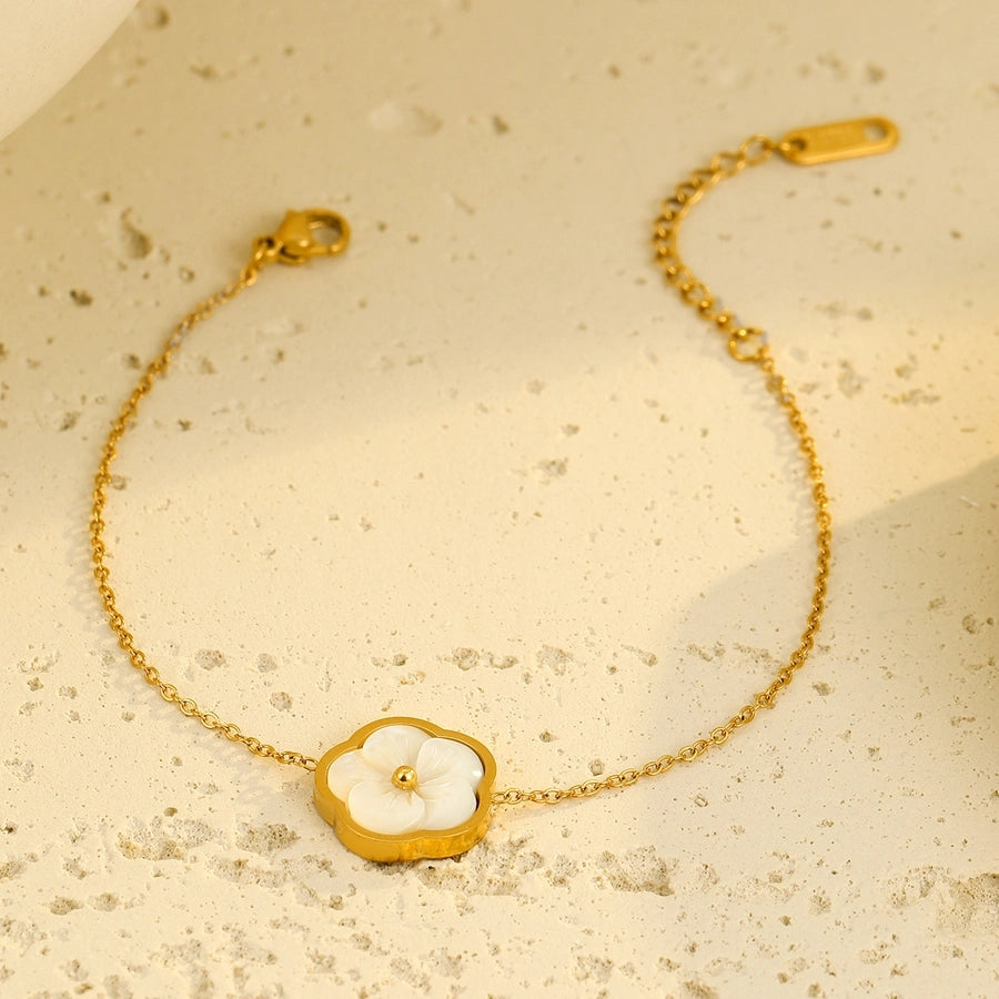 Jewelry Simple Style Flower 304 Stainless Steel Shell Zircon 18K Gold Plated Inlay Bracelets Earrings Necklace