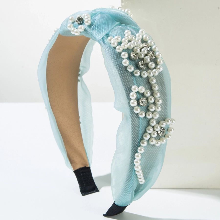 Women's Casual Elegant Classic Style Flower Alloy Gauze Inlay Rhinestones Pearl Hair Band