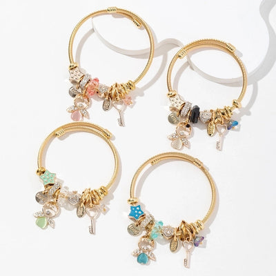 Elegant Lady Angel 304 Stainless Steel Alloy Artificial Crystal Bangle In Bulk