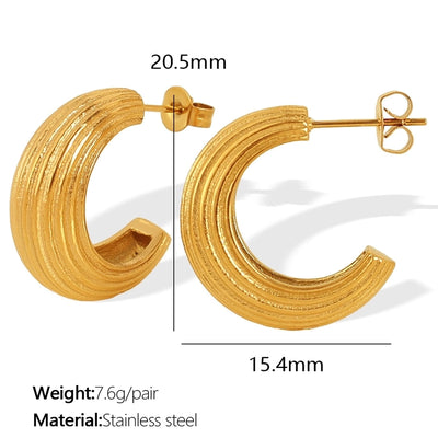 1 Pair IG Style Retro Classic Style C Shape Polishing Plating 304 Stainless Steel 18K Gold Plated Ear Studs