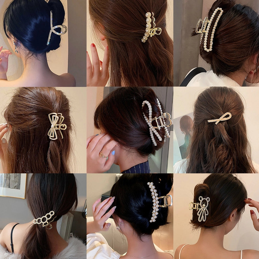 elegant geometric alloy inlay artificial pearls hair claws 1 piece