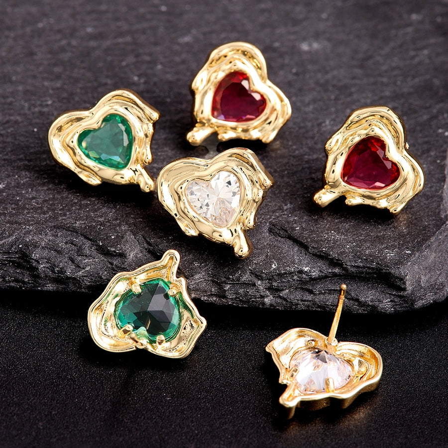 1 Pair Elegant Vintage Style Wedding Heart Shape Inlay Copper Zircon 18K Gold Plated Ear Studs
