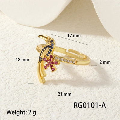 Jewelry Retro Classic Style Bird Copper Zircon Adjustable Ring