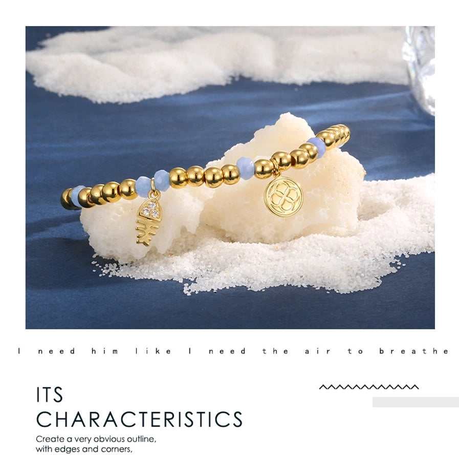 Jewelry IG Style Fish Bone Copper Zircon Beaded Inlay Bracelets