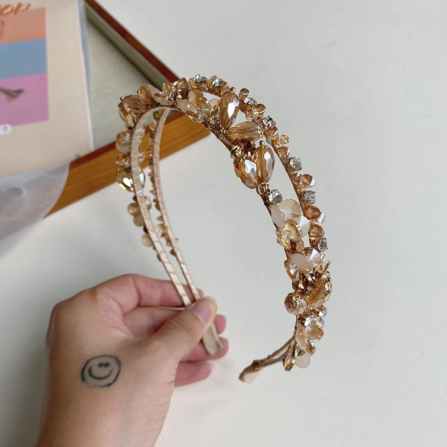 korean crystal pearl winding headband hollow baroque hair tie female