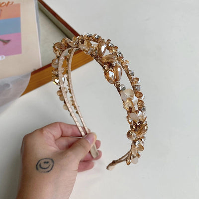 korean crystal pearl winding headband hollow baroque hair tie female