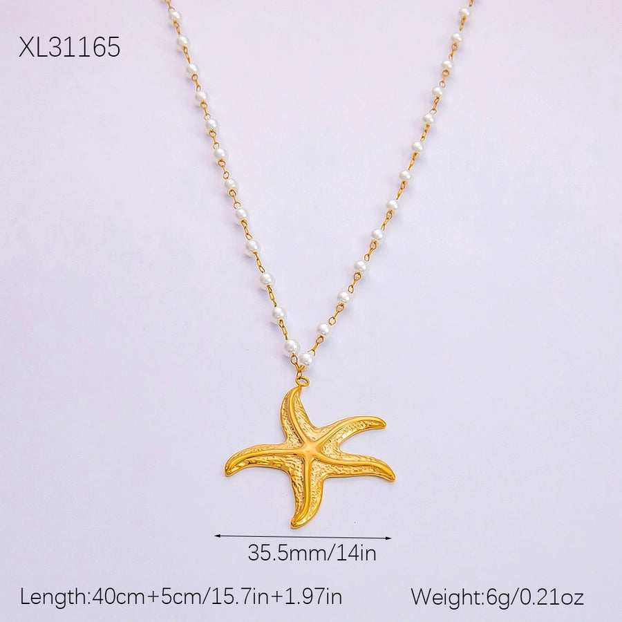 Jewelry Vintage Style Beach Starfish Shell 304 Stainless Steel Plating Pendant Necklace