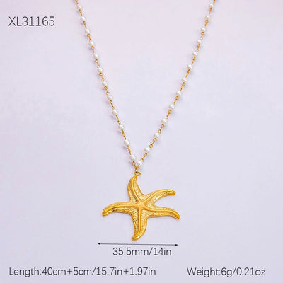 Jewelry Vintage Style Beach Starfish Shell 304 Stainless Steel Plating Pendant Necklace