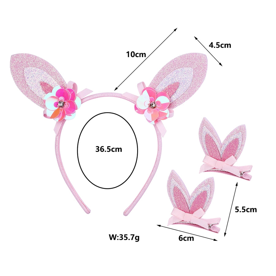 Girl'S Cute Romantic Sweet Bunny Ears Flower Bow Knot Cloth Handmade Hair Clip Hair Band