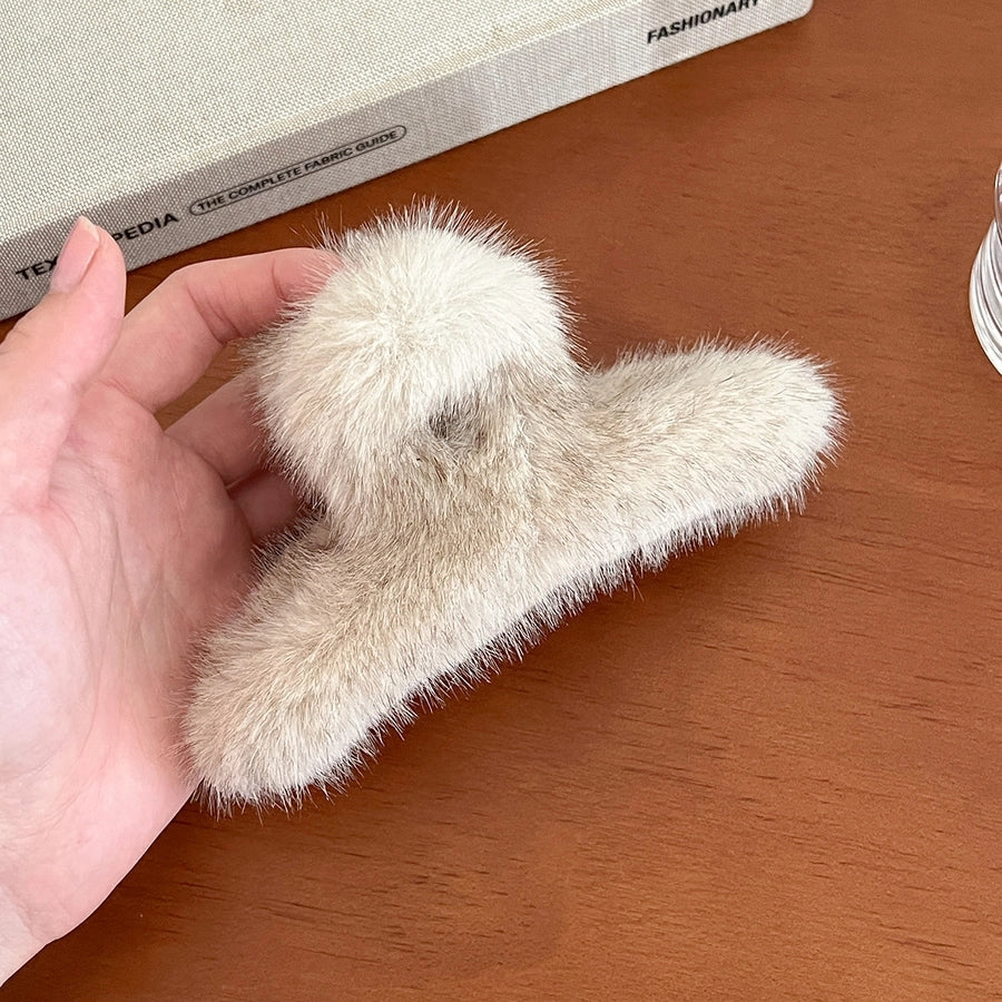 Korean Style Large Mink Fur Grip Women's New Autumn and Winter Hair Volume Shark  Former Red Hot Design Niche Barrettes