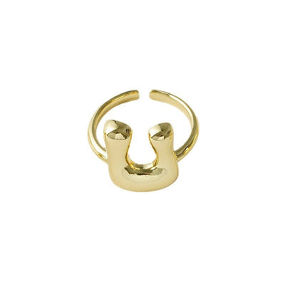 Copper Brass 18K Gold Plated Letter Open Rings