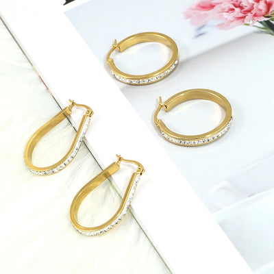 1 Pair Elegant Geometric Plating 304 Stainless Steel Rhinestones 18K Gold Plated Earrings