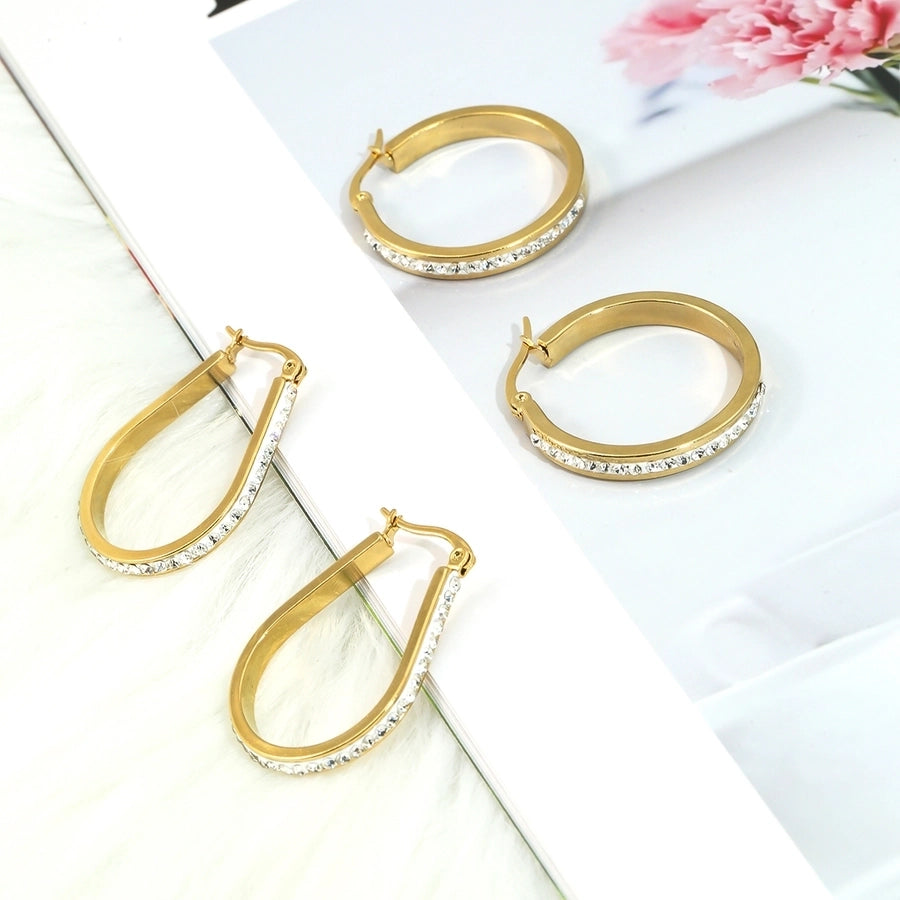 1 Pair Elegant Geometric Plating 304 Stainless Steel Rhinestones 18K Gold Plated Earrings