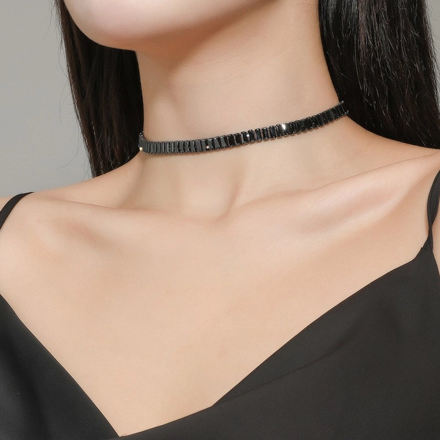 Copper Inlay Geometric Zircon Necklace