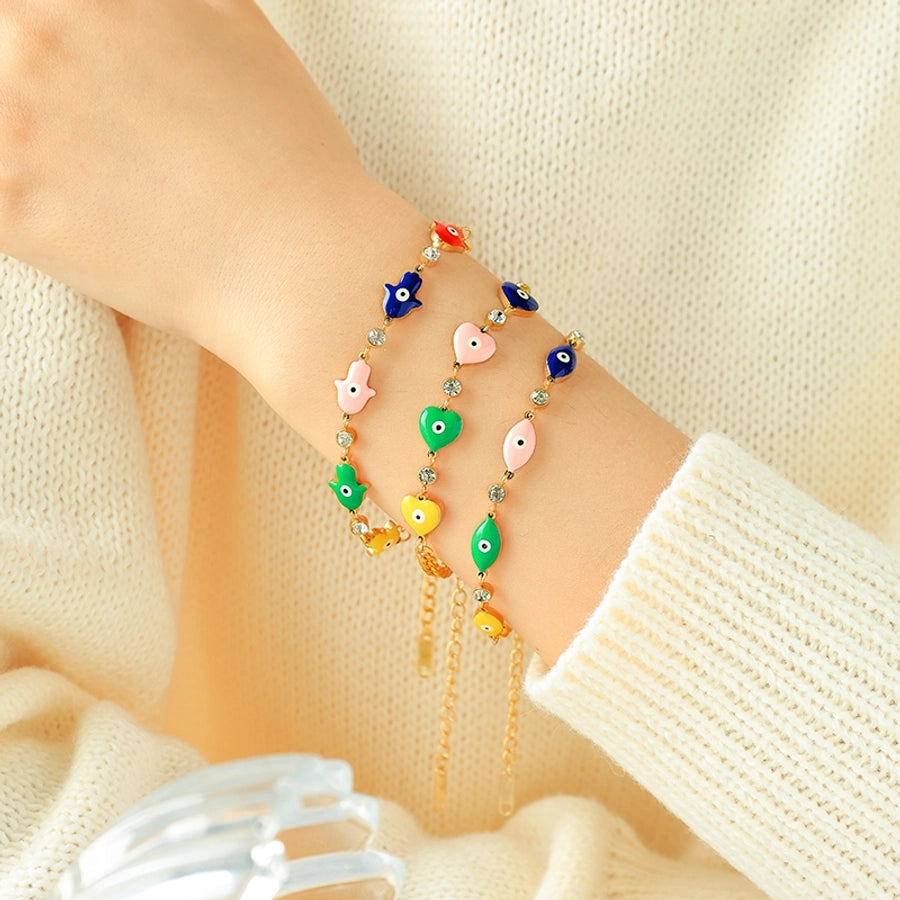 Funny Modern Style Simple Style Palm Heart Shape Eye 304 Stainless Steel 14K Gold Plated Bracelets In Bulk