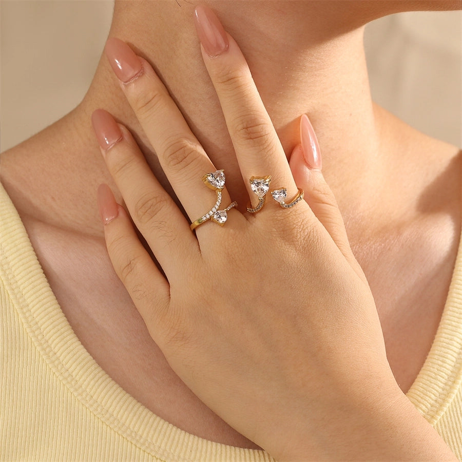 Jewelry Elegant Commute Heart Shape Copper Zircon Rings