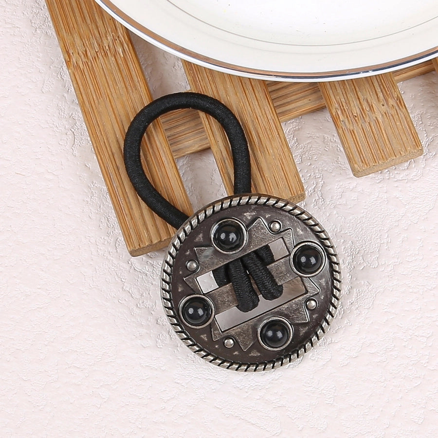 Women's Classical Ethnic Style Classic Style Cross Round Cattle Alloy Polyester Inlay Turquoise Hair Tie