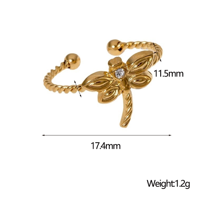Jewelry Retro French Style IG Style Dragonfly 304 Stainless Steel 18K Gold Plated Rhinestone Stainless Steel Rings