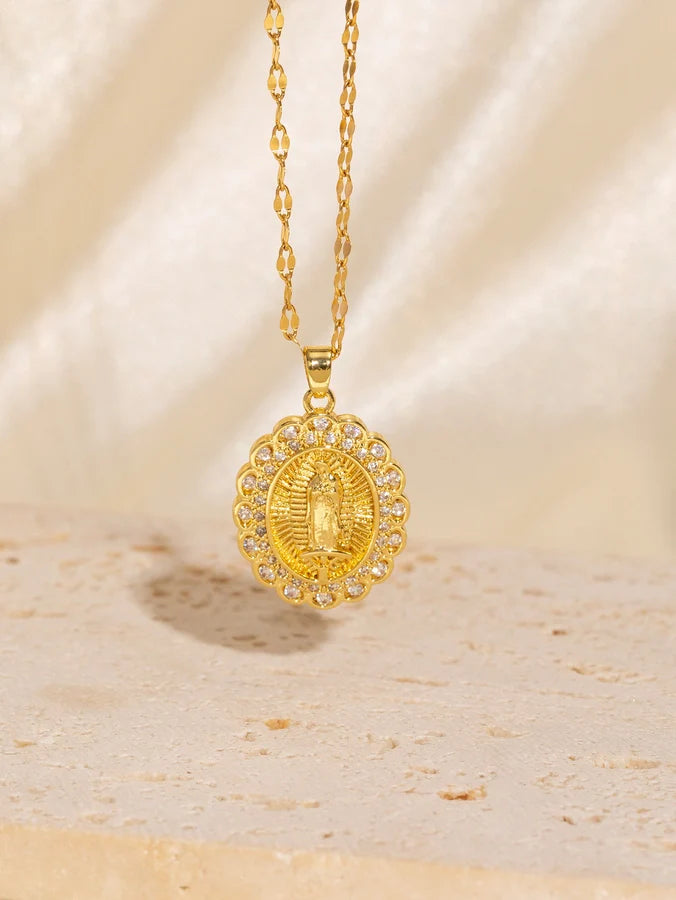 Copper Plating Geometric Virgin Mary Pendant Necklace