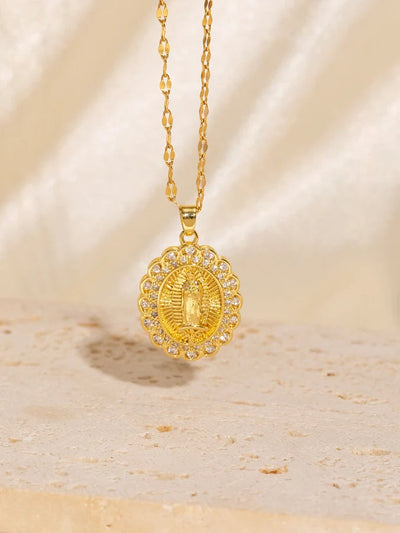 Copper Plating Geometric Virgin Mary Pendant Necklace