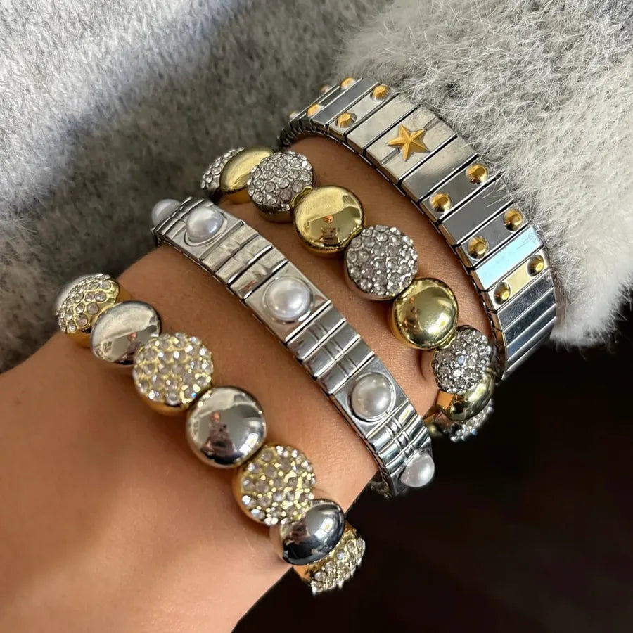 Modern Style Simple Style Classic Style Round Star 18K Gold Plated Silver Plated Pearl Zircon 316 Stainless Steel  Zinc alloy  Chain & Link Bracelets Wholesale