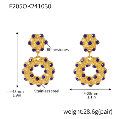 Jewelry Elegant Circle 304 Stainless Steel Rhinestones Glass Stone 18K Gold Plated Plating Inlay Earrings Necklace