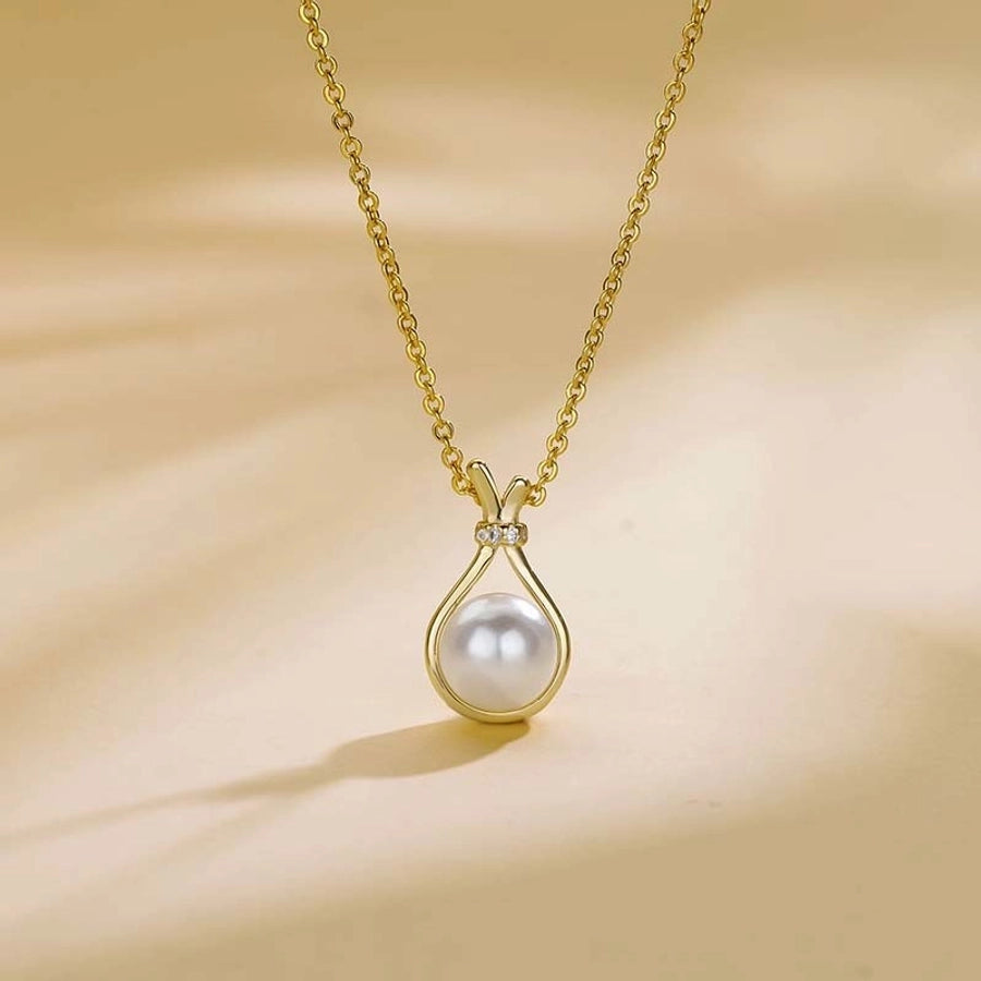 French Style Commute Water Droplets K Gold Plated Platinum Plated Pearl Copper Alloy  Pendant Necklaces