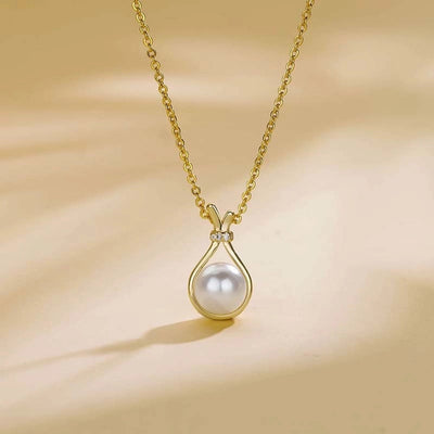 French Style Commute Water Droplets K Gold Plated Platinum Plated Pearl Copper Alloy  Pendant Necklaces