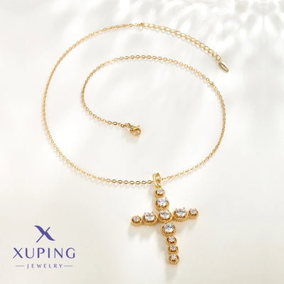 304 Stainless Steel Copper 18K Gold Plated Plating Inlay Cross Zircon Pendant Necklace