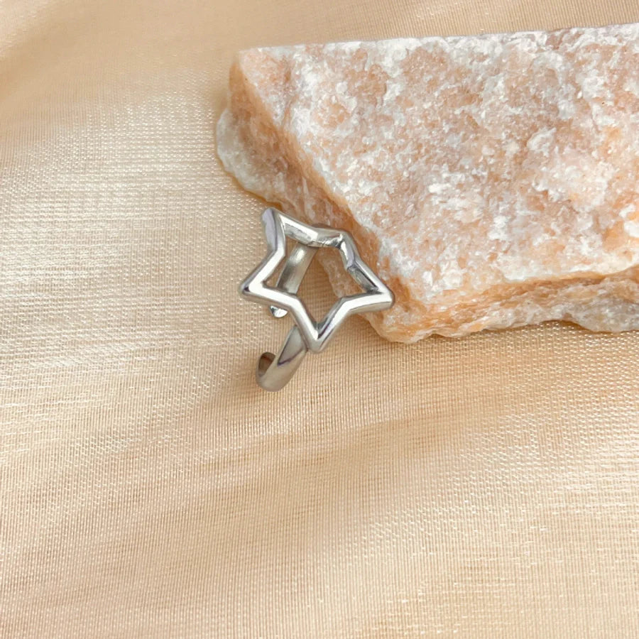 Jewelry Casual Retro Simple Style Pentagram 201 Stainless Steel 18K Gold Plated Plating Adjustable Ring