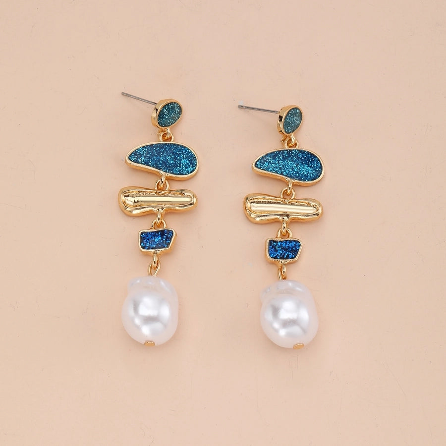 1 Pair Cute Vintage Style Simple Style Round Imitation Pearl Alloy Drop Earrings