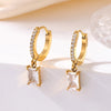 1 Pair Elegant Vacation Rectangle Inlay 304 Stainless Steel Zircon 18K Gold Plated Drop Earrings
