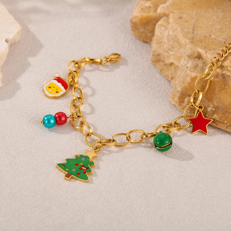 Simple Style Christmas Tree Santa Claus Christmas Socks 304 Stainless Steel cable chain Bracelets In Bulk