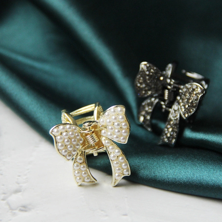 fashion flower bow knot alloy plating inlay rhinestones pearl hair claws 1 piece