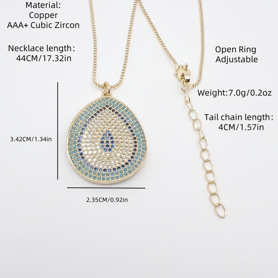 Copper box chain Heart Shape Eye Zircon Pendant Necklace