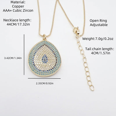 Copper box chain Heart Shape Eye Zircon Pendant Necklace