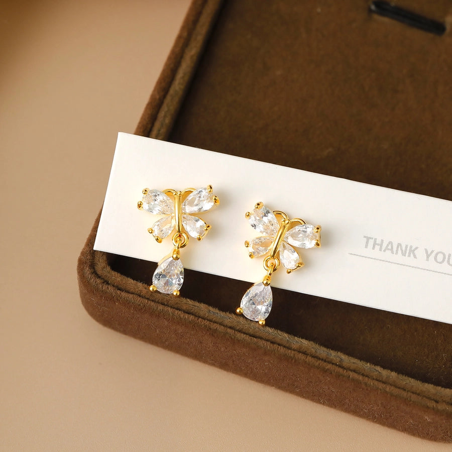 1 Pair Sweet Commute Shiny Water Droplets Inlay Copper Zircon 18K Gold Plated White Gold Plated Ear Studs
