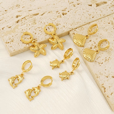 1 Pair Marine Style Modern Style Classic Style Starfish Crab Shell Plating 304 Stainless Steel 18K Gold Plated Drop Earrings