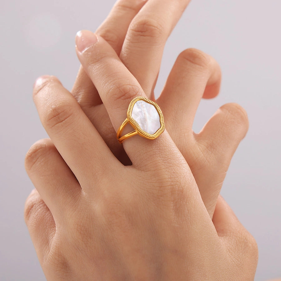 Jewelry Elegant Baroque Style Irregular Titanium Steel Shell 18K Gold Plated Inlay Open Rings