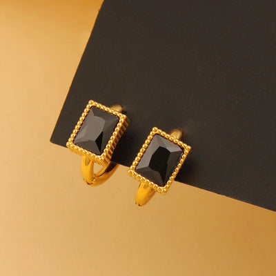 1 Pair Simple Style Rectangle Inlay 304 Stainless Steel 316 Stainless Steel  Rhinestones 18K Gold Plated Hoop Earrings