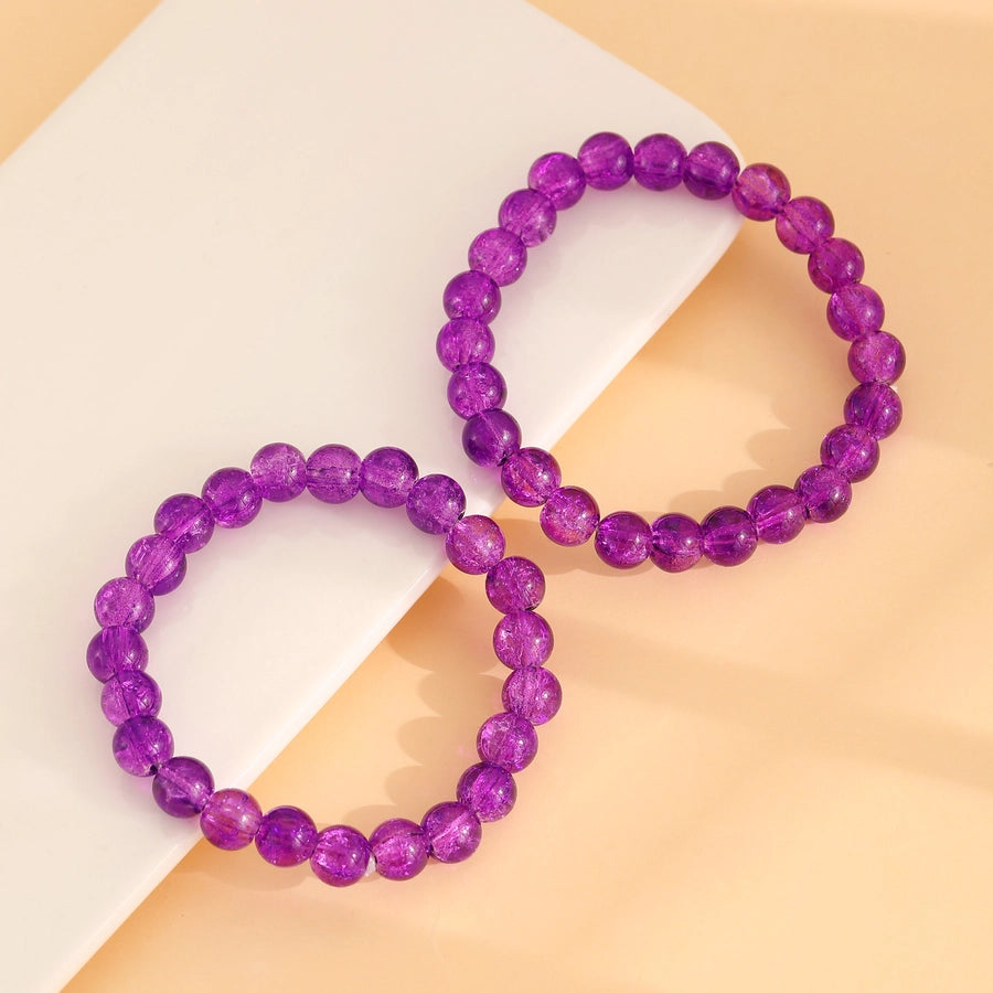 Fashion Simple Style Colored Glazing Bead Bracelet  Hot Sale Crystal Ice Broken Hot Flower Shining Beaded Stretch Bracelet 1 Pair