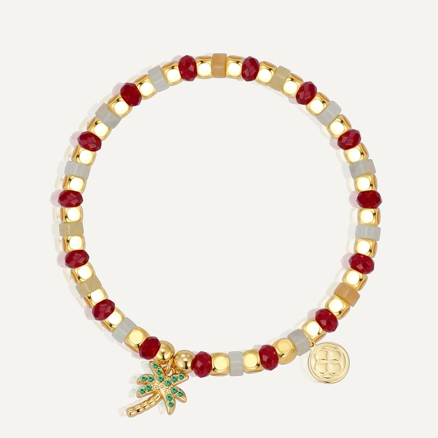 Jewelry IG Style Coconut Tree Copper Artificial Gemstones Beaded Inlay Bracelets
