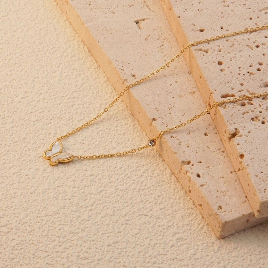 Jewelry Sweet Simple Style Butterfly 304 Stainless Steel Acrylic Shell 18K Gold Plated Plating Butterfly Pendant Necklace